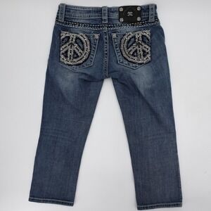 Miss Me Jeans Womens 25 Low-Rise Cuffed Capri Peace Embroidered‎ Pockets Denim
